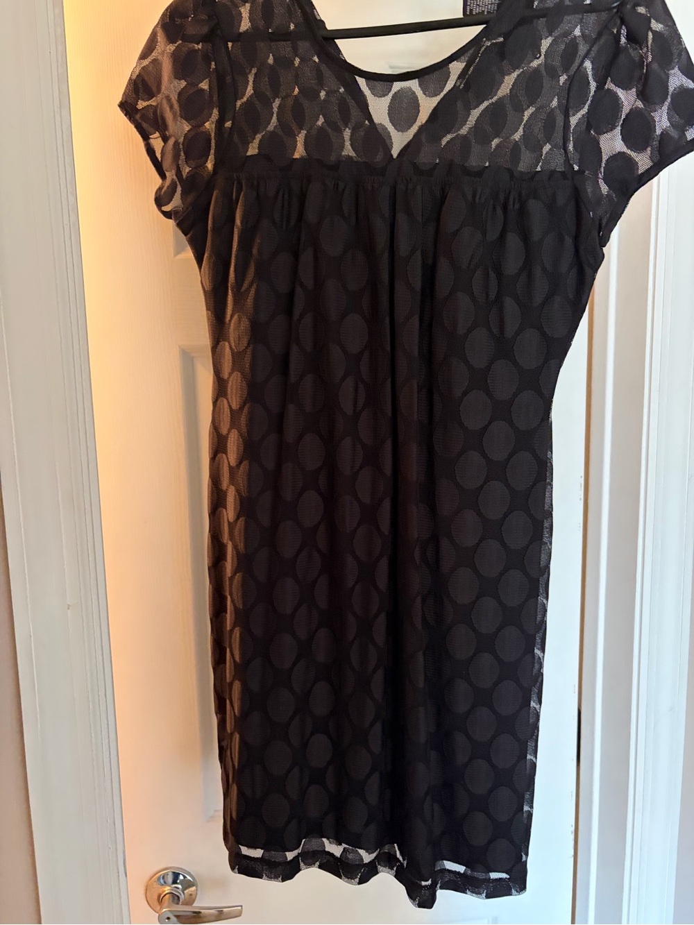 Vintage INC International Concepts Black Dot-Overlay Short Sleeve Dress